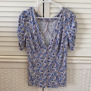 Free People Blue Floral Blouse